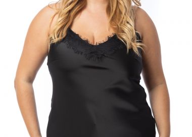 Σατέν τοπ με δαντέλα σε μαύρο χρώμα -  - 