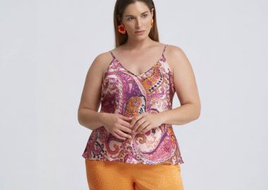 Σατέν τοπ με paisley print & ρυθμιζόμενες τιράντες - MAT FASHION - 