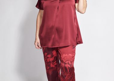 Σατινέ εμπριμέ φλοράλ παντελόνι σε ίσια γραμμή -  - 