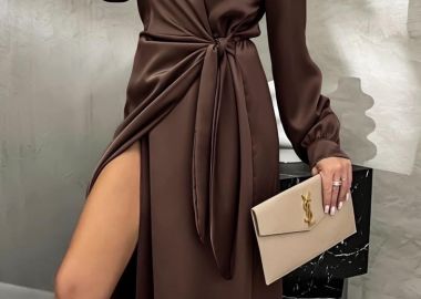 Σατινέ Φόρεμα Julia Καφέ - Amelie's - 