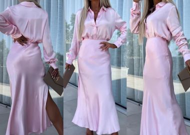 Σατινέ Σετ Φούστα Πουκάμισο Heaven Ροζ - Amelie's - 