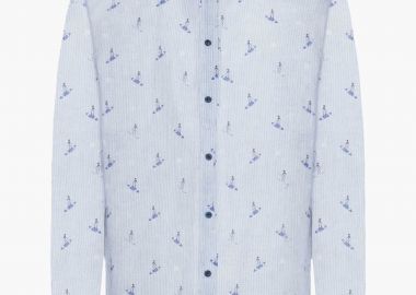 Seinse ανδρικό λινό πουκάμισο μάο με all over σχέδιο surfer - CE1015SS 125 Μπλε Ανοιχτό - SEINSE - 