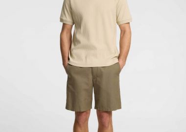 Selected ανδρική βερμούδα chino με λινό Regular Fit - 16096753 Λαδί - SELECTED - 