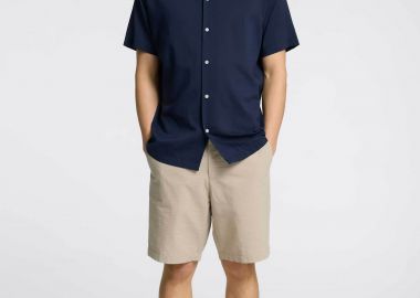 Selected ανδρική βερμούδα μονόχρωμη με λινό Regular Fit - 16092367 Μπεζ - SELECTED - 