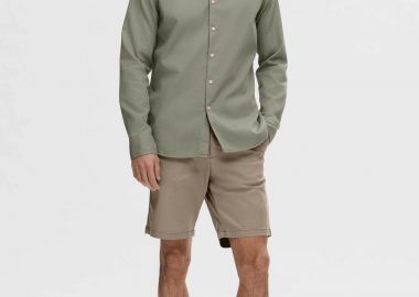 Selected ανδρική βερμούδα μονόχρωμη Slim Fit - 16092329 Μπεζ - SELECTED - 