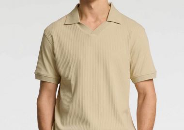 Selected ανδρική μπλούζα πόλο ribbed Regular Fit - 16097661 Εκρού - SELECTED - 