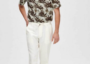 Selected ανδρικό παντελόνι από λινάρι και βαμβάκι Relaxed Fit - 16087636 Λευκό - SELECTED - 