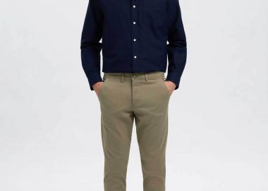 Selected ανδρικό παντελόνι chino μονόχρωμο Slim Fit - 16087663 Λαδί - SELECTED - 