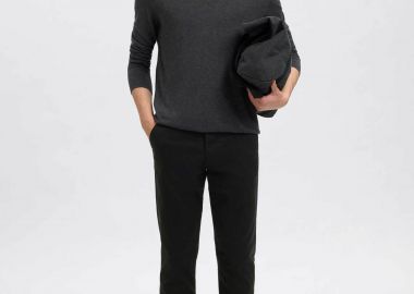 Selected ανδρικό παντελόνι chino μονόχρωμο Slim Fit - 16087663 Μαύρο - SELECTED - 