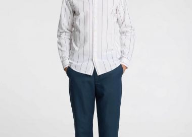 Selected ανδρικό παντελόνι μονόχρωμο με λινό Straight Fit - 16096754 Μπλε Σκούρο - SELECTED - 