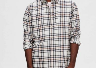 Selected ανδρικό πουκάμισο flannel Loose Fit - 16092032 Υπόλευκο - SELECTED - 