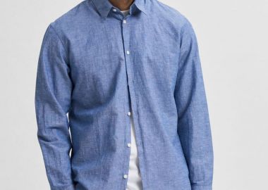Selected ανδρικό πουκάμισο μονόχρωμο Slim Fit - 16078867 Μπλε - SELECTED - 