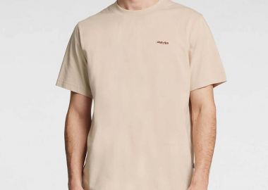 Selected ανδρικό T-shirt μονόχρωμο με logo print Regular Fit - 16096779 Εκρού - SELECTED - 
