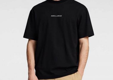 Selected ανδρικό T-shirt μονόχρωμο με logo print Relaxed Fit - 16096795 Μαύρο - SELECTED - 