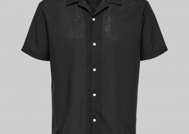 SELECTED HOMME Ανδρικό Μαύρο Cuban Collar Shirt - SELECTED HOMME - 