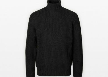 SELECTED HOMME Ανδρικό Μαύρο Knit Structure Roll Neck Blouse - SELECTED HOMME - 