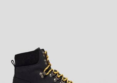 SELECTED HOMME Ανδρικό Μαύρο Leather Hiking Boots - SELECTED HOMME - 