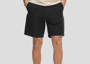 SELECTED HOMME Ανδρικό Μαύρο Seersucker Shorts - SELECTED HOMME - 