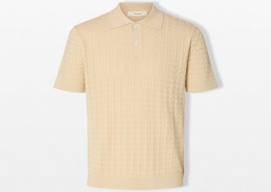 SELECTED HOMME Ανδρικό Μπεζ Knitted Polo Shirt - SELECTED HOMME - 