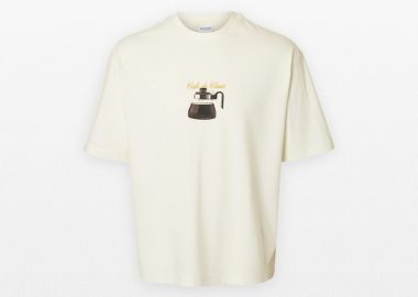 SELECTED HOMME Ανδρικό Μπεζ Printed Crewneck T-Shirt - SELECTED HOMME - 