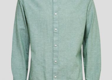 SELECTED HOMME Ανδρικό Πράσινο Linen-Blend Slim Fit Shirt - SELECTED HOMME - 