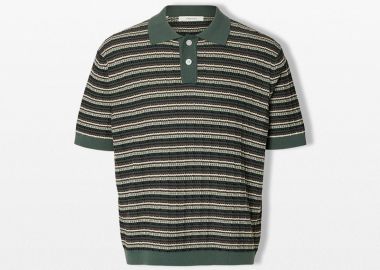 SELECTED HOMME Ανδρικό Πράσινο Structured Knitted Polo Shirt - SELECTED HOMME - 