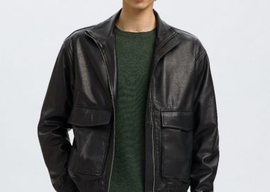 Selected Josef Leather Bomber Jacket 16098284 Μαύρο - Selected - 
