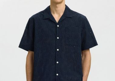 Selected SLHRLXJAX BRODERIE SS SHIRT - Short-Sleeved 16092789 Μπλέ - Selected - 