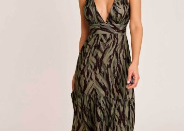 Selmark γυναικείο maxi αμάνικο φόρεμα με all-over print - SELM-BO095-126 Χακί - SELMARK - 