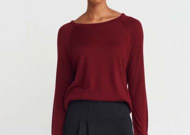 SEMILLI γυναικεία λεπτή πλεκτή μπλούζα με χαμόγελο μπορντο - SOU - 