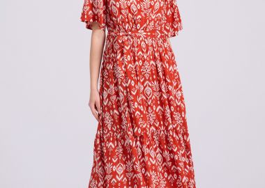 Σεμιζιέ εμπριμέ μάξι φόρεμα με βολάν σε boho look - FUNKY BUDDHA - 