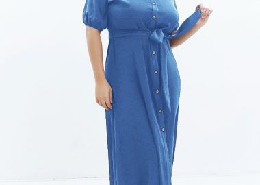 Σεμιζιέ φόρεμα σε φίλντισι κουμπιά σε ίντιγκο χρώμα -  - 