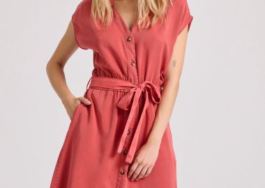 Σεμιζιέ μίντι φόρεμα από lyocell - FUNKY BUDDHA - 