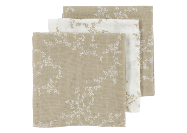 Σετ 3τμχ Απορροφητική Λαβέτα-Μουσελίνα Βαμβακερή Branches Sand 30x30εκ. Meyco MEY-457068 - Meyco - 