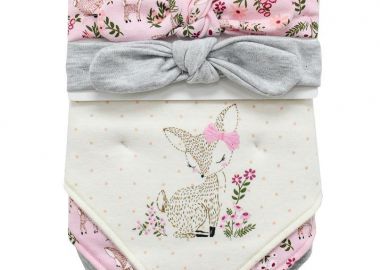 Σετ 5τμχ Σαλιάρες Μπαντάνα Interlock Και Κορδέλες Polycotton Deer 25 Pink Dimcol 31310702002 - DimCol - 