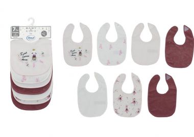 Σετ 7τμχ Σαλιάρες Polycotton Με Αδιάβροχη Επένδυση Ballerina 07 White-Pink Dimcol - DimCol - 