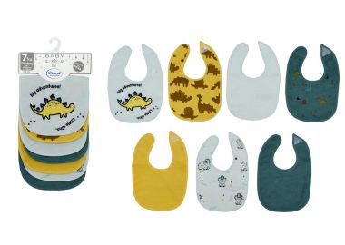 Σετ 7τμχ Σαλιάρες Polycotton Με Αδιάβροχη Επένδυση Dinosaur 08 Aqua Dimcol - DimCol - 