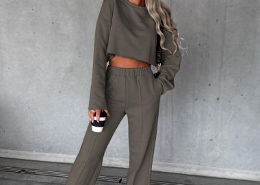 Σετ Crop Με Παντελόνι Yuhan Χακί - Amelie's - 