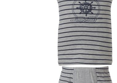 Σετ φανελάκι με φαρδιά τιράντα και μπόξερ -σχέδιο άγκυρα - ΓΚΡΙ 39-2902 - energiers - 