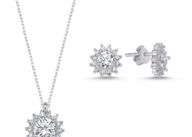 Σέτ γυναικείο από ασήμι 925 με κολιέ και σκουλαρίκια φιλοτεχνημένα με πέτρες ζιργκόν -  - 