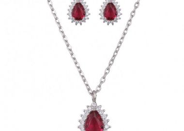 Σετ Κολιέ - Σκουλαρίκια Ροζέτα Από Ασήμι 925 Δάκρυ SS17435 - AMOR AMOR - 