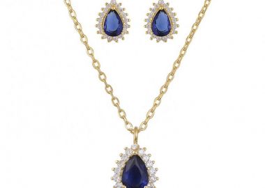 Σετ Κολιέ - Σκουλαρίκια Ροζέτα Από Ασήμι 925 Επιχρυσωμένο Δάκρυ SS17434 - AMOR AMOR - 