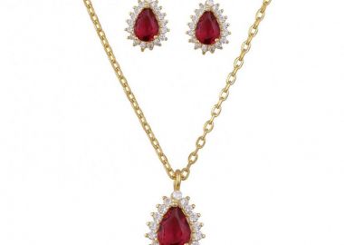 Σετ Κολιέ - Σκουλαρίκια Ροζέτα Από Ασήμι 925 Επιχρυσωμένο Δάκρυ SS17436 - AMOR AMOR - 