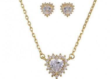 Σετ Κολιέ - Σκουλαρίκια Ροζέτα Από Ασήμι 925 Επιχρυσωμένο Με Καρδιά SS17414 - AMOR AMOR - 