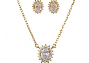 Σετ Κολιέ - Σκουλαρίκια Ροζέτα Από Ασήμι 925 Επιχρυσωμένο Οβάλ SS17422 - AMOR AMOR - 