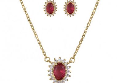 Σετ Κολιέ - Σκουλαρίκια Ροζέτα Από Ασήμι 925 Επιχρυσωμένο Οβάλ SS17424 - AMOR AMOR - 