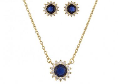 Σετ Κολιέ - Σκουλαρίκια Ροζέτα Από Ασήμι 925 Επιχρυσωμένο Στρογγυλό SS17426 - AMOR AMOR - 