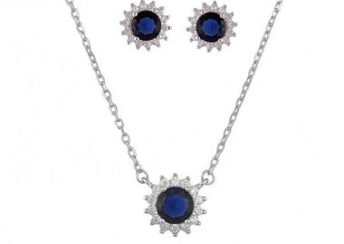 Σετ Κολιέ - Σκουλαρίκια Ροζέτα Από Ασήμι 925 Στρογγυλό SS17425 - AMOR AMOR - 