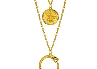 Σετ Κολιέ Από Ανοξείδωτο Ατσάλι Και Ορείχαλκο Επιχρυσωμένο 24Κ Με Φίδια AA17680 - AMOR AMOR - 