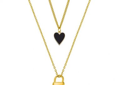 Σετ Κολιέ Από Ανοξείδωτο Ατσάλι Και Ορείχαλκο Επιχρυσωμένο 24Κ Με Καρδιά Και Λουκέτο AA17300 - AMOR AMOR - 